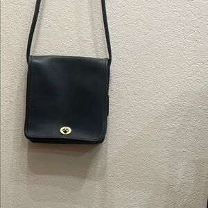 Coach Black Leather Messenger Bag with Gold Clasp